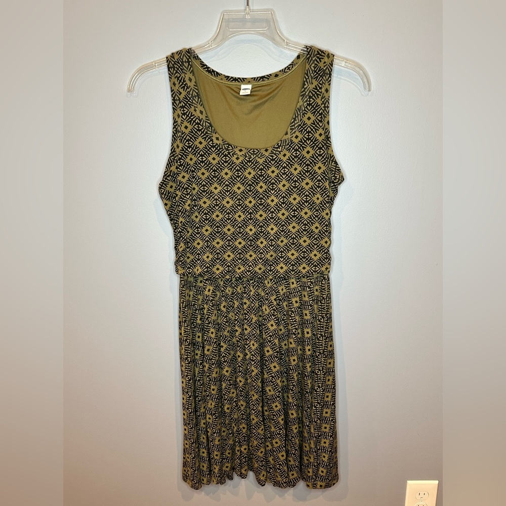 Old Navy Large Dress Black & Green Geometric Pattern